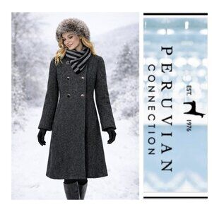Peruvian Connection Charcoal Gray 74% Alpaca 26% Wool Collarless Pea Coat Sz 10